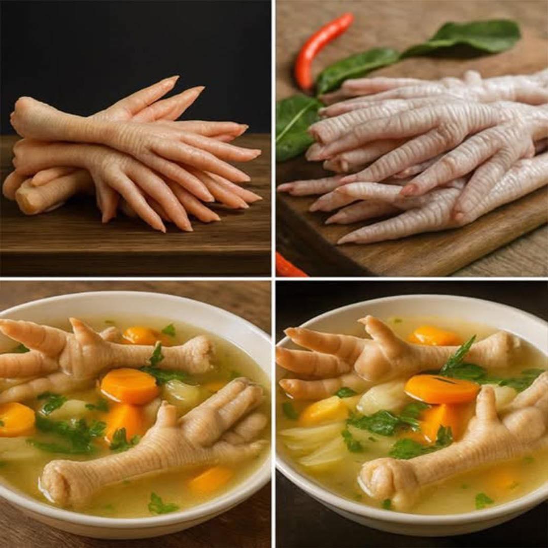 Preparación de sopa de patas de pollo