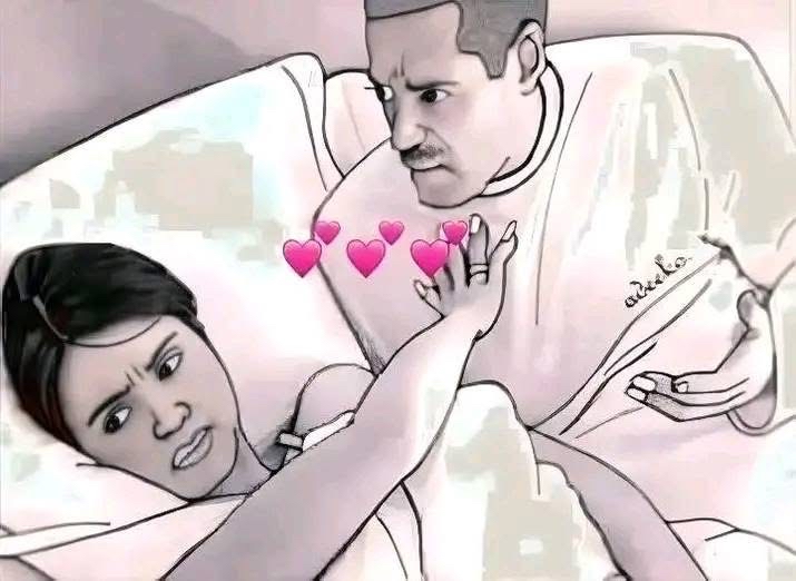 Ilustración cómica de una pareja con corazones flotantes