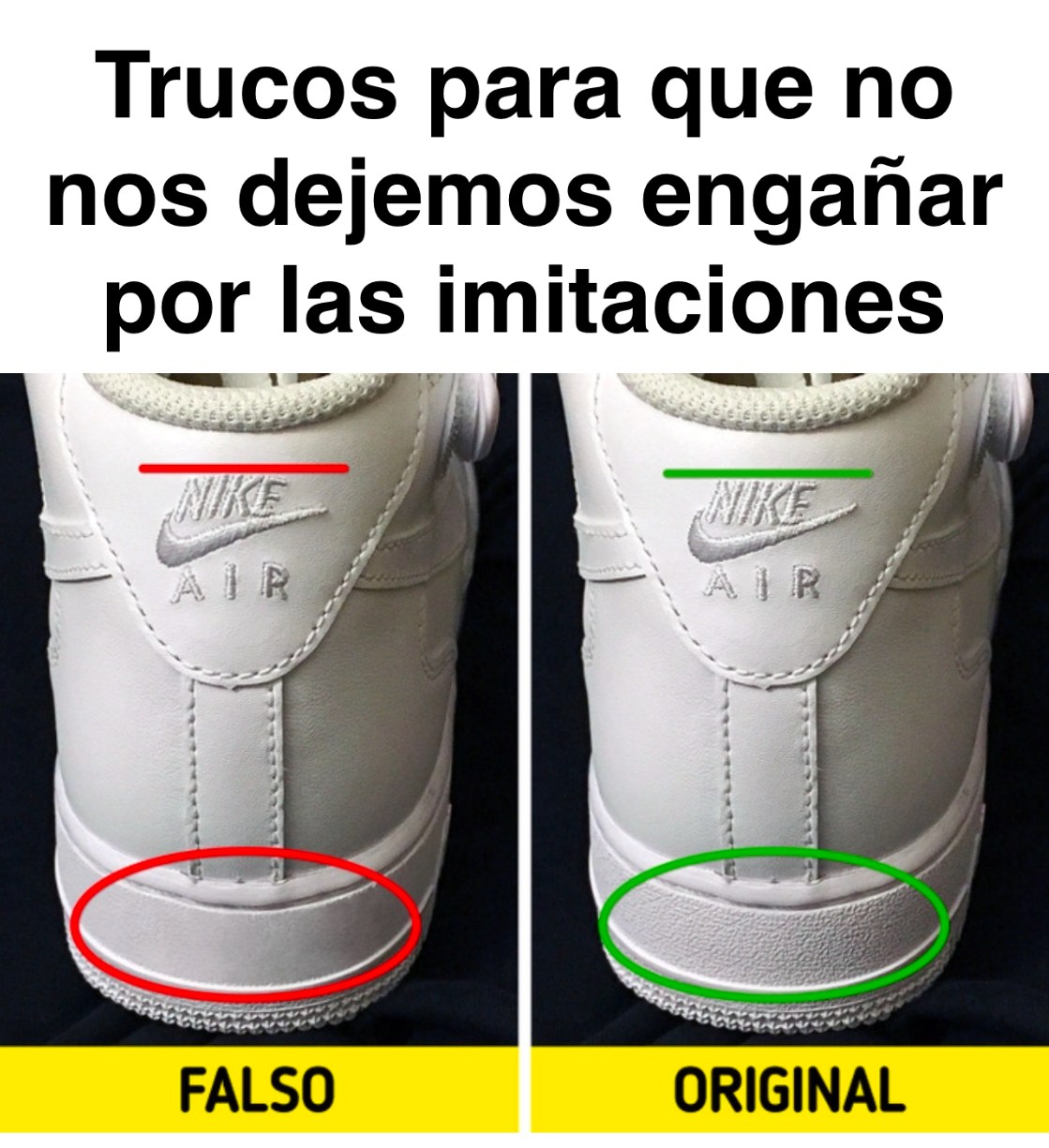 Comparación de zapato falso y original de Nike
