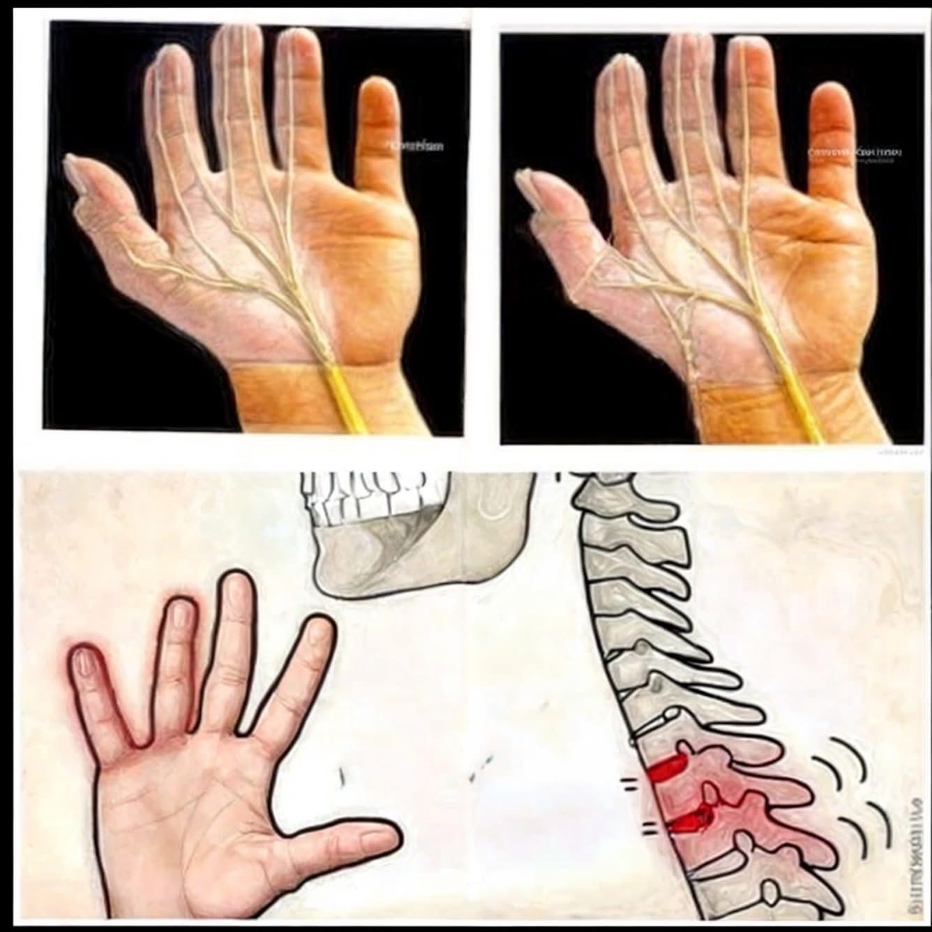 Diagrama sobre las manos y la columna vertebral