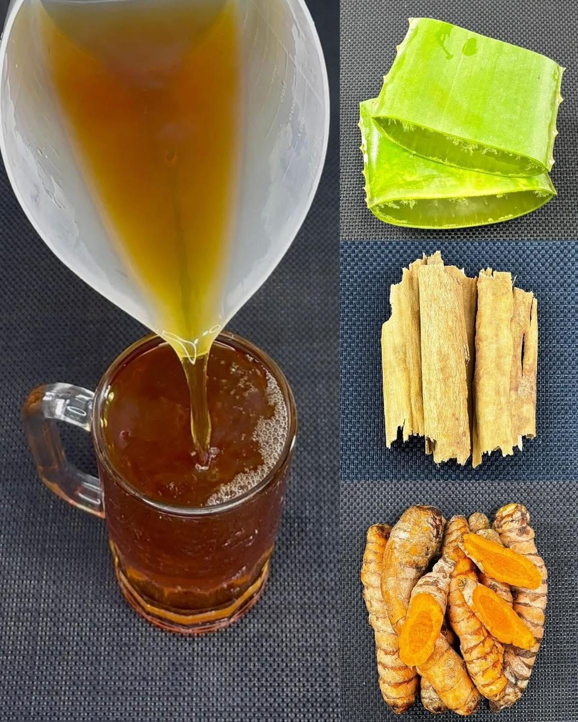 Ingredientes de la infusión de aloe vera, canela y cúrcuma