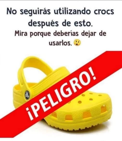 Zapato Crocs amarillo con advertencia de peligro