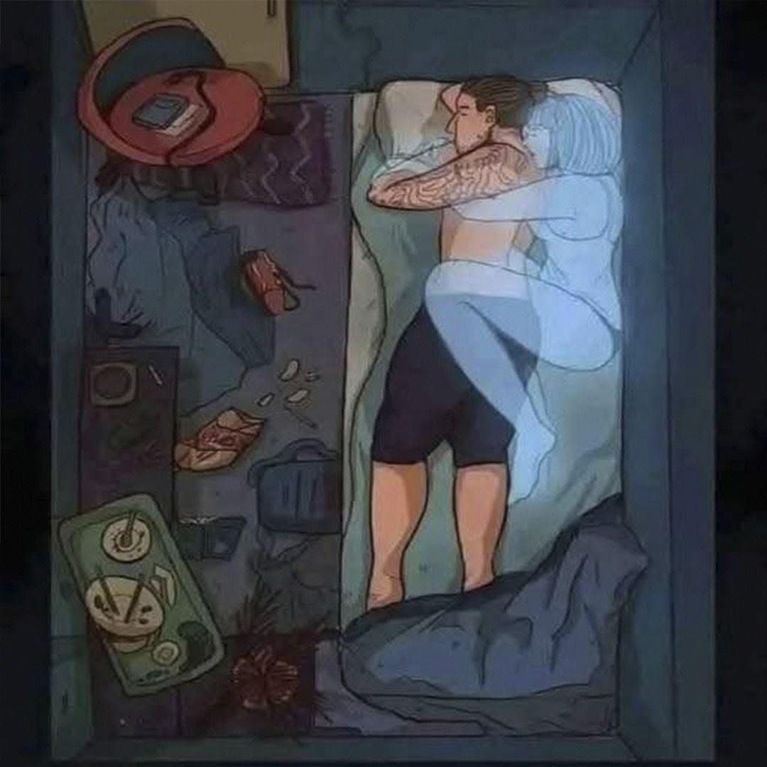 Persona durmiendo con un ambiente desordenado