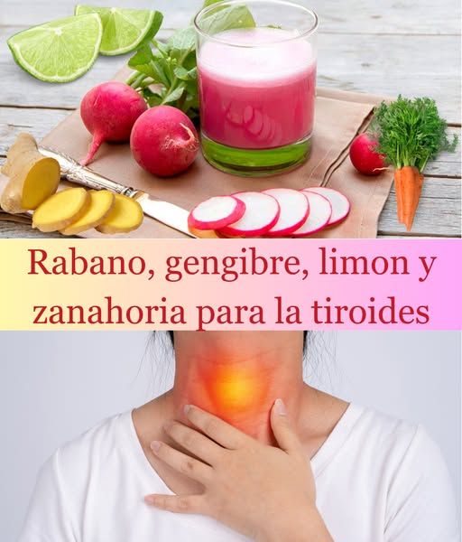 Ingredientes para el jugo de tiroides: Rábano, Jengibre, Limón y Zanahoria