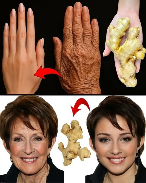 Comparación de manos y rostros de diferentes edades con jengibre