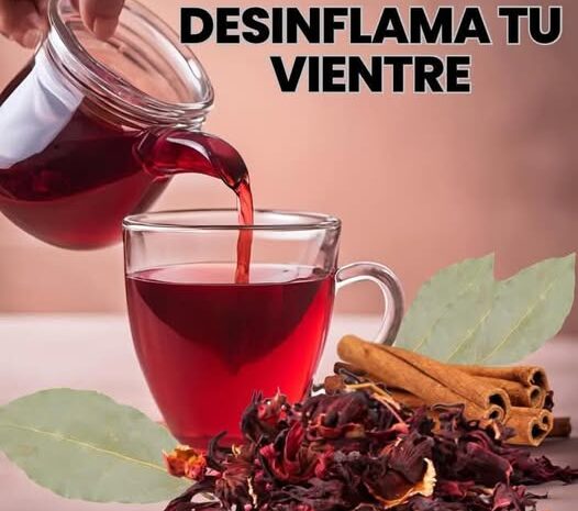 Receta Natural de Té de Flor de Jamaica con Canela y Laurel para Desinflamar el Vientre