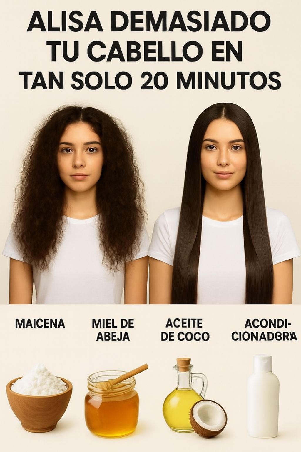 Antes y después de aplicar la mascarilla para alisar el cabello