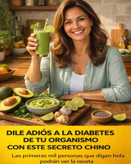 Mujer sosteniendo un batido verde con aguacate