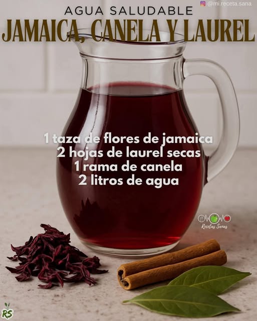 Bebida saludable de Jamaica, canela y laurel