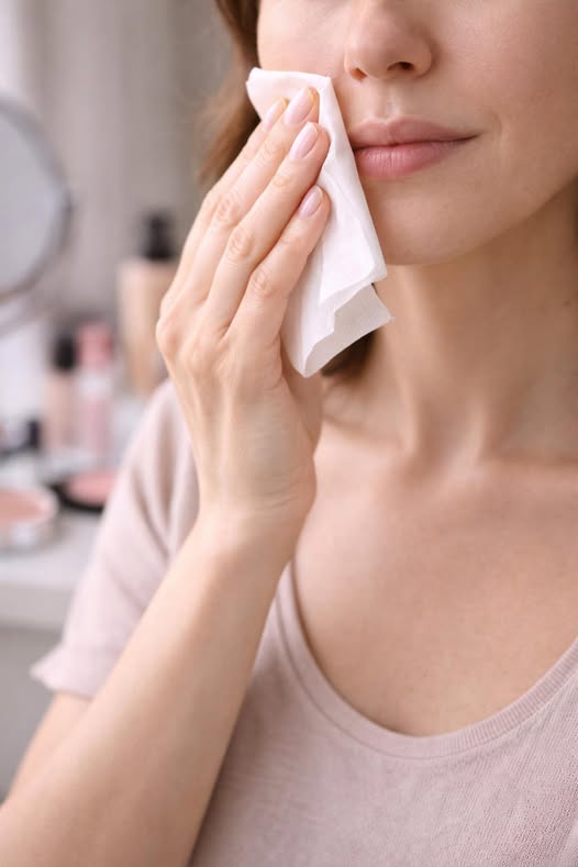 Persona utilizando una toallita facial