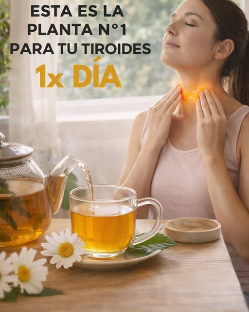 Mujer con manos en el cuello en la zona de la tiroides disfrutando de bienestar y té