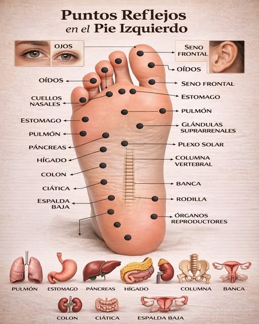 Mapa de Reflexología del Pie Izquierdo