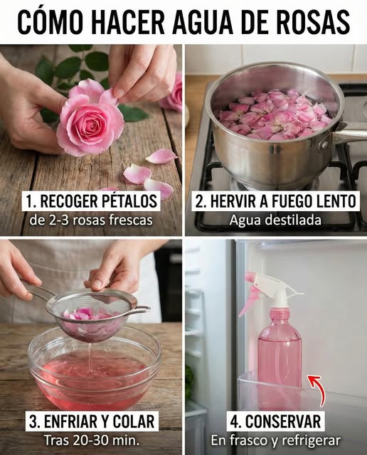 Preparación de agua de rosas natural