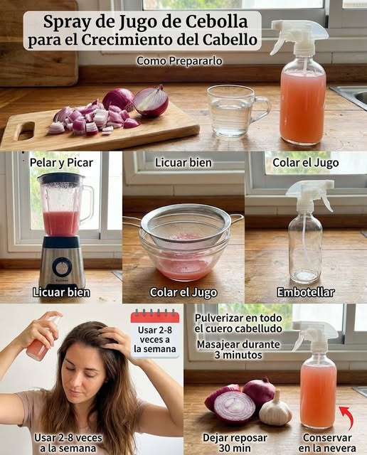 Proceso de preparación del spray de cebolla para el cabello