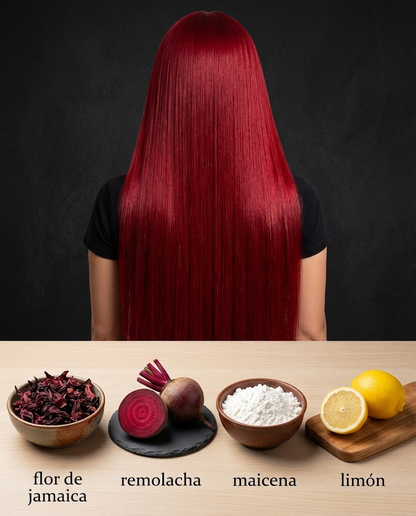 Ingredientes para tinte natural con flor de Jamaica y remolacha