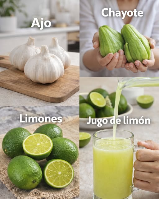 Ingredientes naturales chayote limón ajo