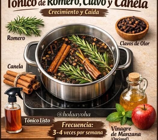 Tónico natural de romero clavo y canela para el crecimiento del cabello