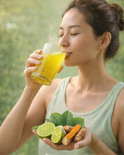 Mujer bebiendo jugo saludable