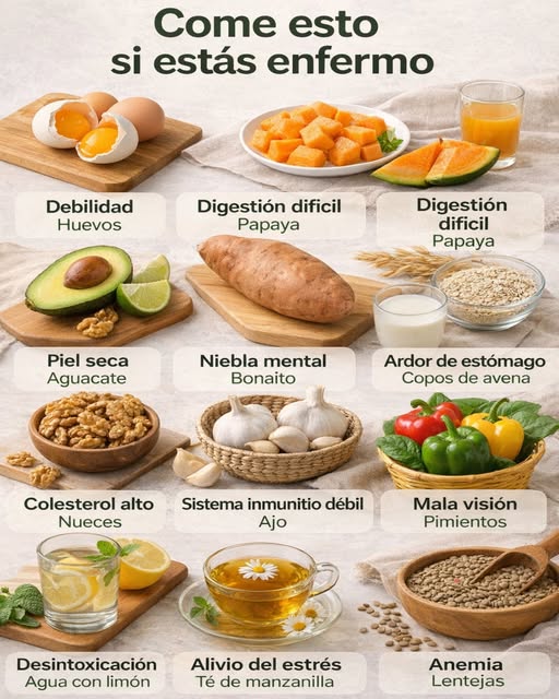 Infografía sobre alimentos recomendados cuando estás enfermo
