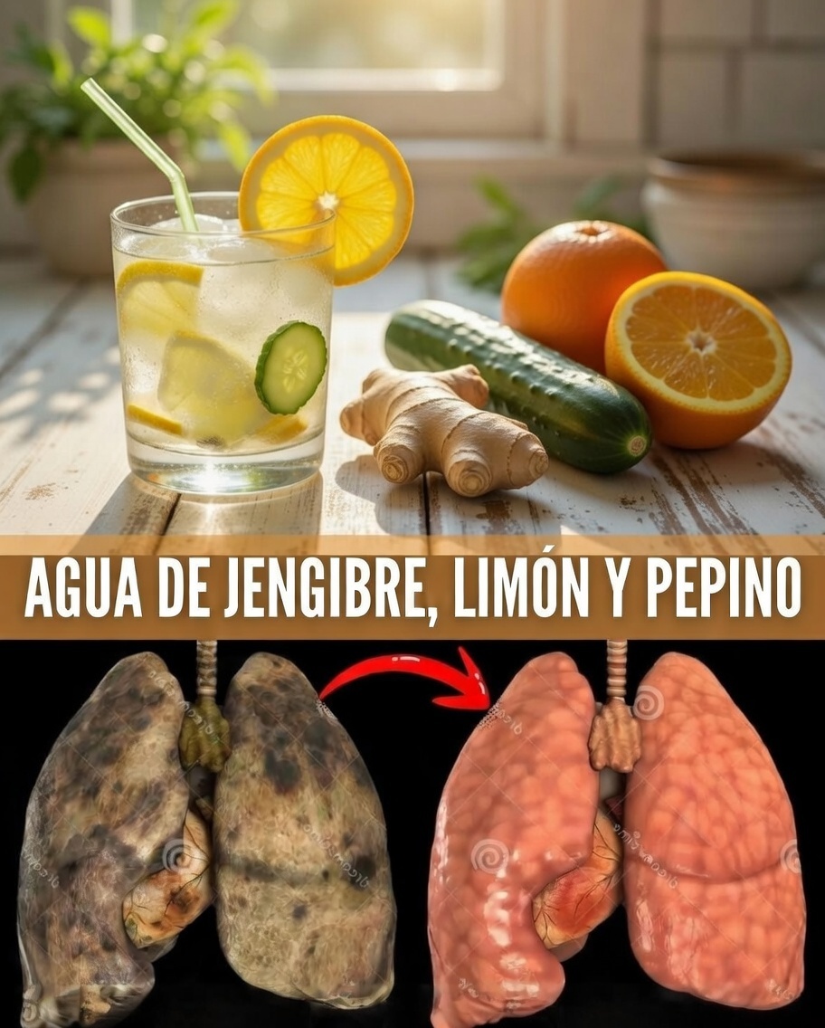 Bebida de jengibre pepino menta y limón