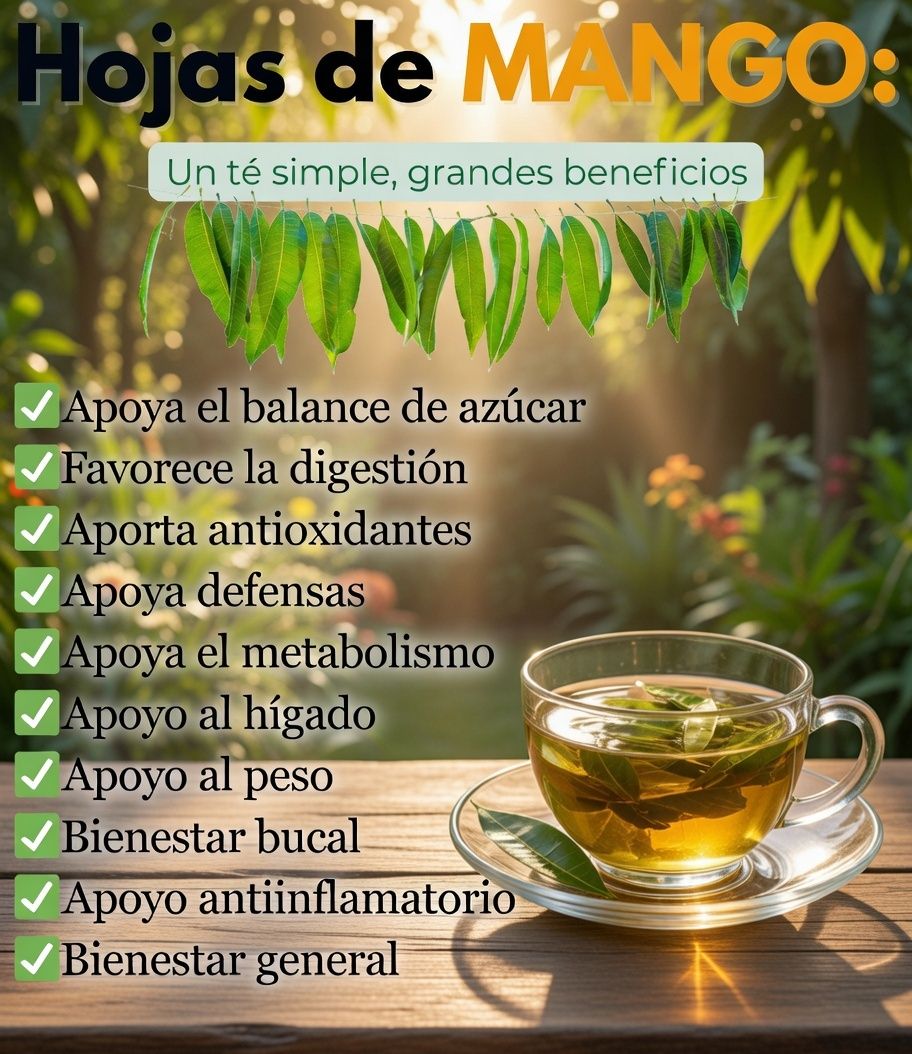 Taza de té con hojas de mango