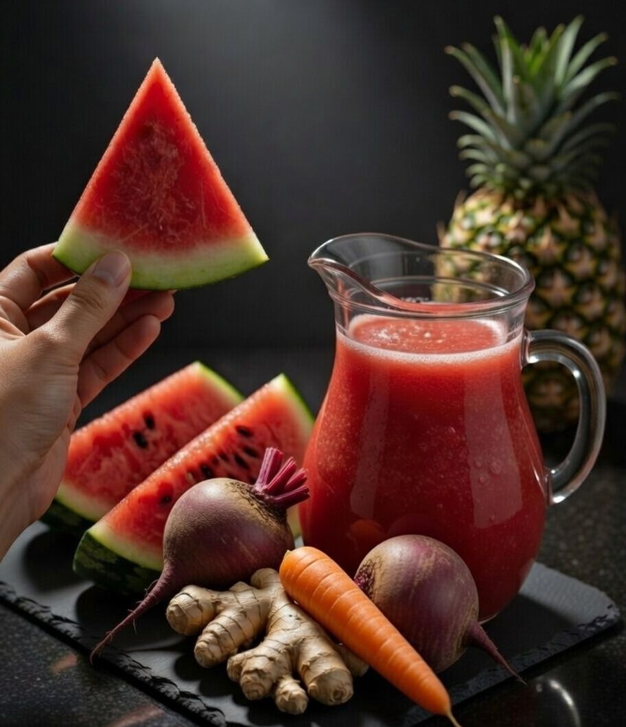 Ingredientes para Jugo de Sandía con Zanahoria Remolacha y Jengibre